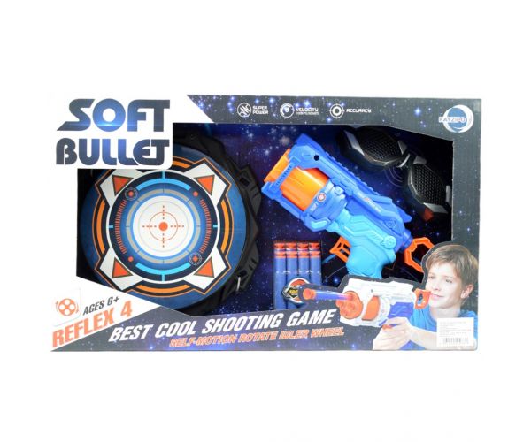 Soft Bullet: Reflex 4 manuális forgótáras szivacslövő fegyver céltáblával 22cm