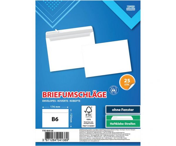 Spirit: Fehér boríték B6 17,6x12,6cm 25db-os csomag