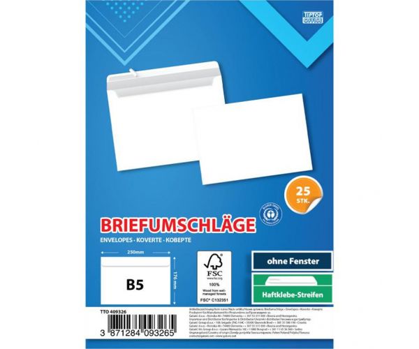 Spirit: Fehér boríték B5 25x17cm 25db-os csomag