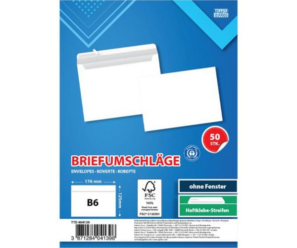 Spirit: Fehér boríték B6 17,6x12,6cm 50db-os csomag