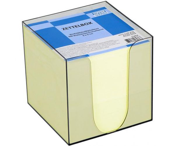 Spirit: Sárga jegyzettömb átlátszó tárolóban 900lapos 9x9x9cm