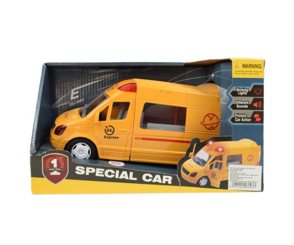 Special Car: Sárga express futárautó fénnyel és hanggal, lendkerekes funkcióval24cm