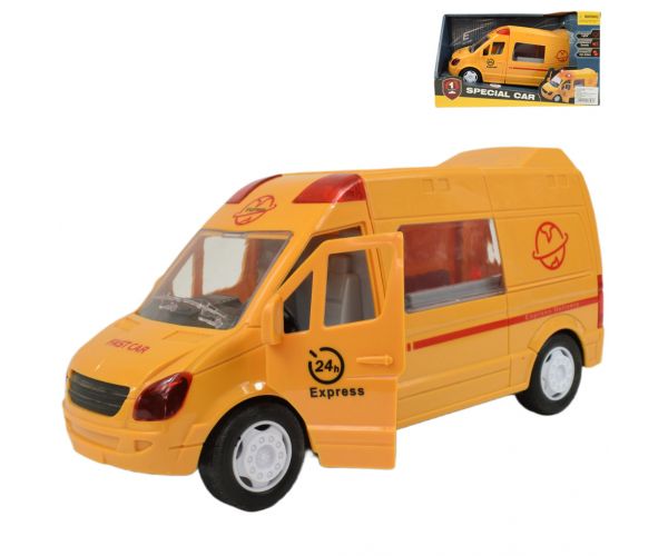 Special Car: Sárga express futárautó fénnyel és hanggal, lendkerekes funkcióval24cm