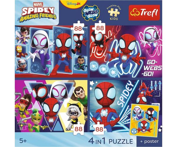 Spidey és barátai - 4 x 88 db-os Premium Plus Kids puzzle - Trefl