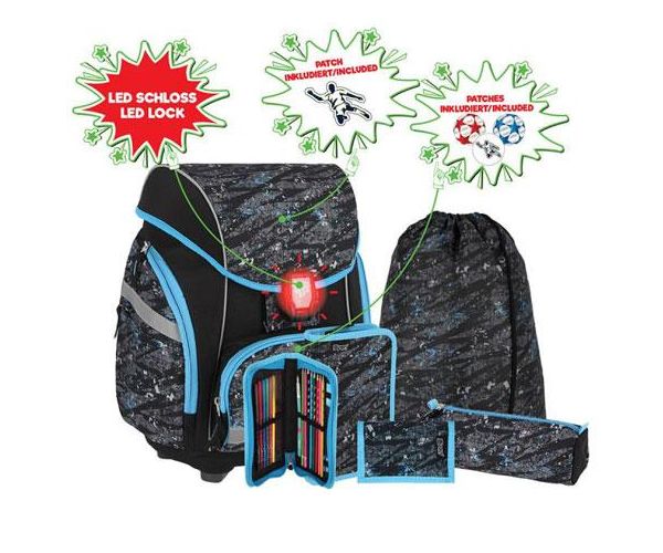 Spirit: Football 3D mintás ergonomikus 5db-os iskolatáska szett LED-es világítással 34x22x41cm