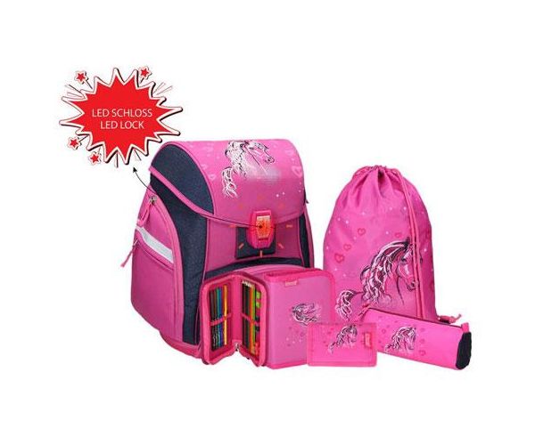 Spirit: Lovas 3D mintás ergonomikus 5db-os iskolatáska szett LED-es világítással 34x22x41cm
