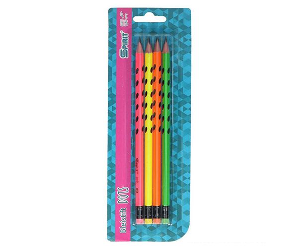 Spirit: Neon Dosts háromszögletű HB grafitceruza radírral 4db-os szett