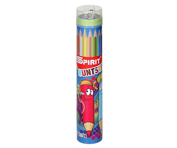 Spirit: Háromszögletű színesceruza hegyezővel 12db-os szett henger alakú tárolóban