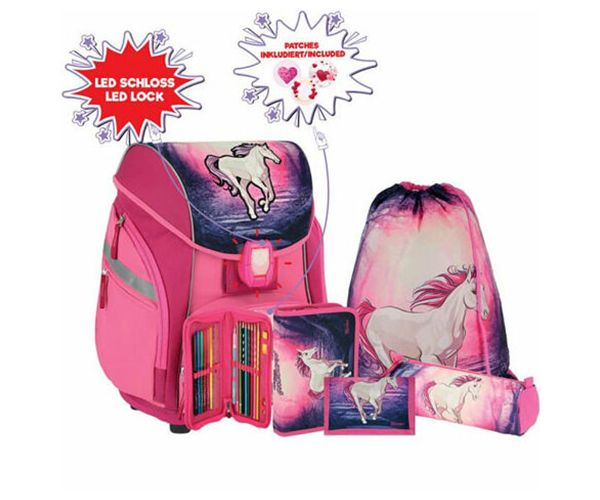 Spirit: Mágikus unikornis 3D mintás ergonomikus 5db-os iskolatáska szett LED-es világítással 34x22x41cm