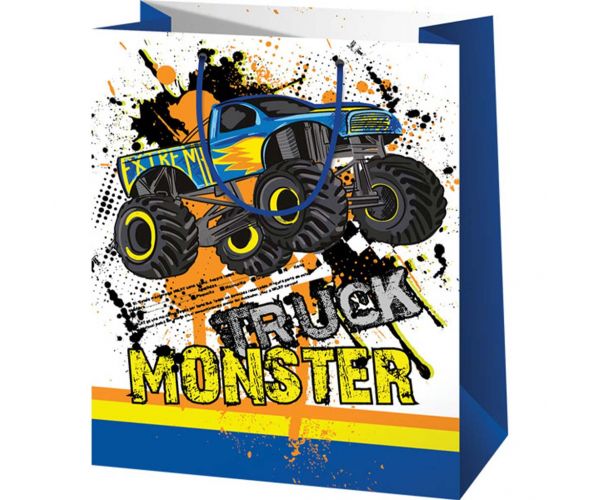 Monster Truck mintás közepes ajándéktáska 18x10x23cm