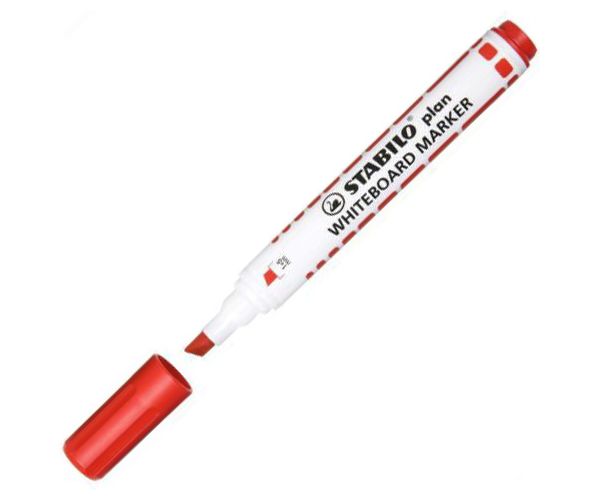 Stabilo: Plan WhiteBoard marker vágott hegyű táblafilc piros színben