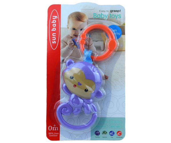 Sun Baby: Vidám lila majom BPA mentes bébi csörgő