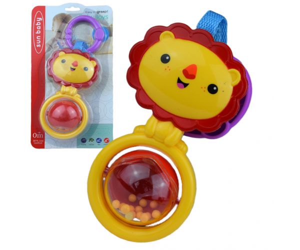 Sun Baby: Vidám oroszlán BPA mentes bébi csörgő forgó gömmbel