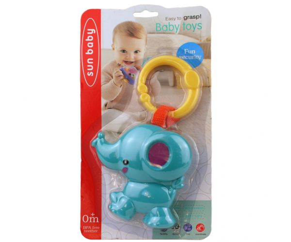 Sun Baby: Vidám kék elefánt BPA mentes bébi csörgő