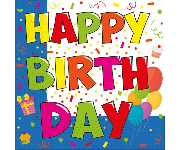 "Happy Birthday" feliratú papírszalvéta szett – 2 rétegű, 33x33 cm, 20db