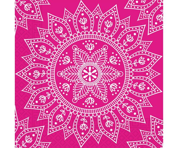 Mandala fukszia-fehér papírszalvéta szett – 2 rétegű, 33x33 cm, 20db