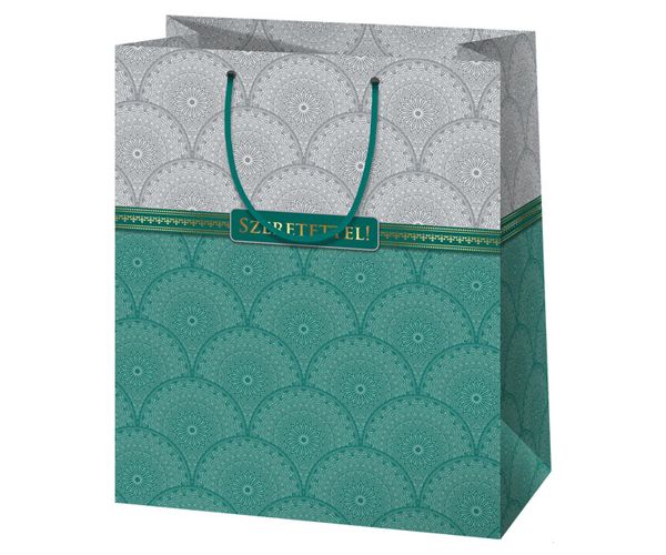 Szeretettel! elegáns nagyméretű ajándéktáska arany berakással 26x13x33cm