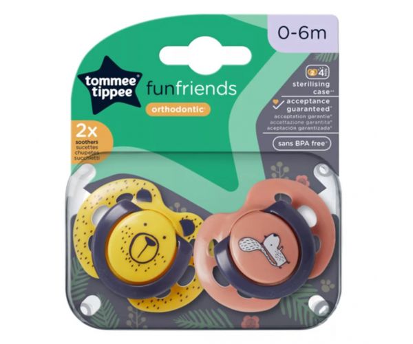 Tommee Tippee: FunFriends 2 db-os ortodontikus cumi szett több változatban (0–6 hó)