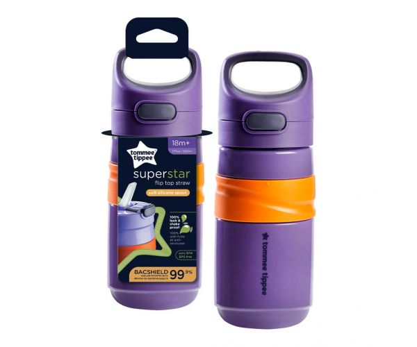 Tommee Tippee: Superstar Flip top straw Itatópohár szívószállal lila színben 500ml (18 hó+)