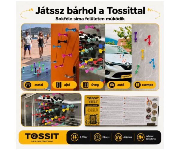 Tossit Family Pack – Piros, Türkiz, Kék, Sárga tapadókorongos darts társasjáték
