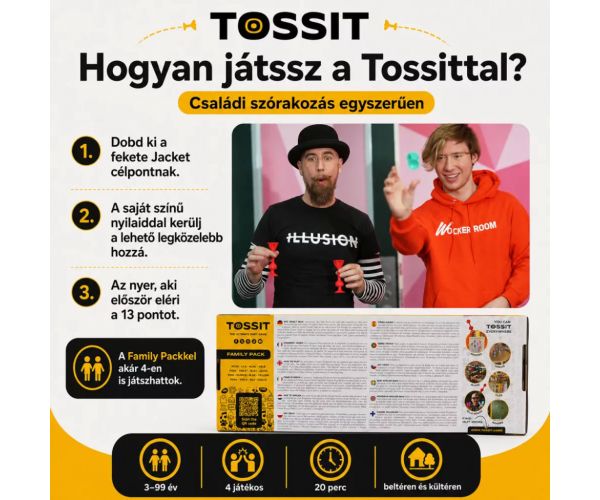 Tossit Family Pack – Pink, Lila, Kék, Sárga tapadókorongos darts társasjáték