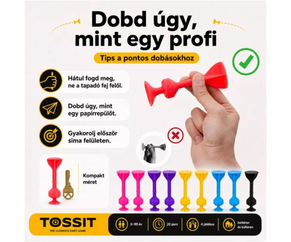 Tossit Family Pack – Pink, Lila, Kék, Sárga tapadókorongos darts társasjáték