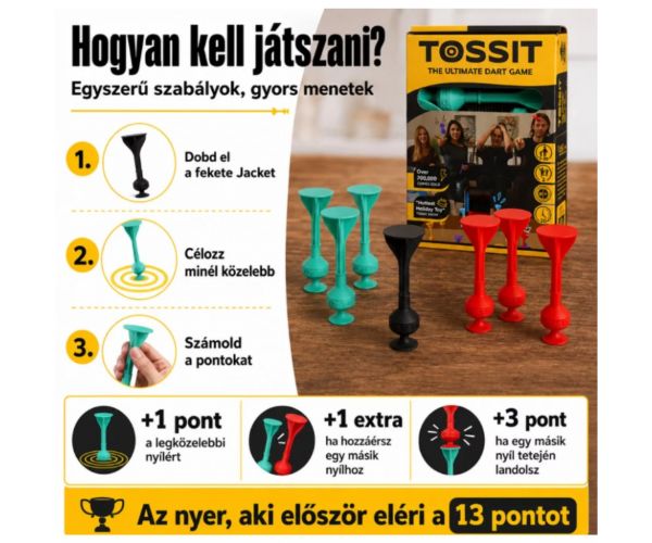 Tossit Starter Pack piros-türkiz szilikon tapadókorongos darts társasjáték