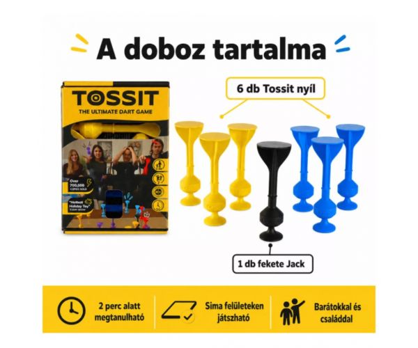 Tossit Starter Pack kék-sárga szilikon tapadókorongos darts társasjáték