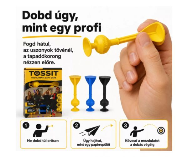 Tossit Starter Pack kék-sárga szilikon tapadókorongos darts társasjáték