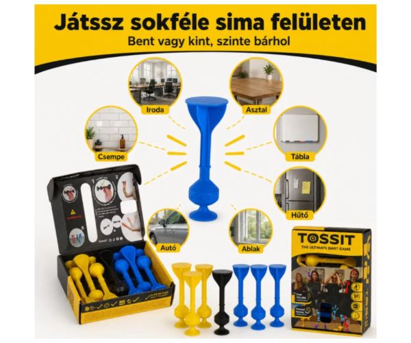 Tossit Starter Pack kék-sárga szilikon tapadókorongos darts társasjáték