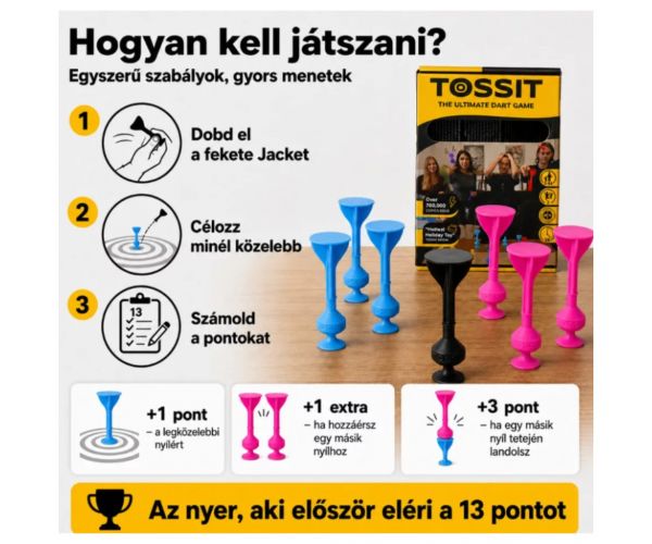 Tossit Starter Pack rózsaszín-kék szilikon tapadókorongos darts társasjáték