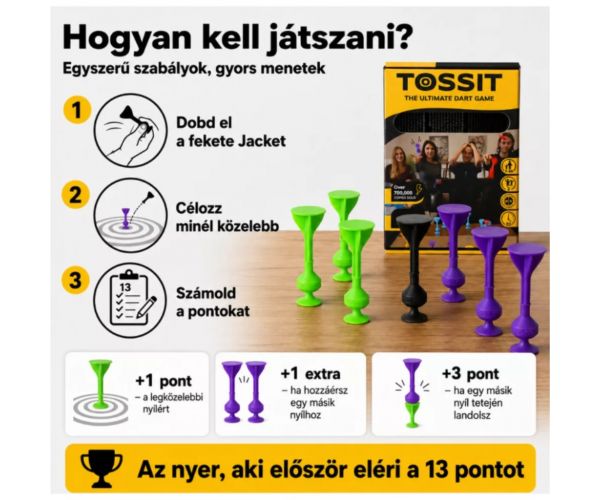 Tossit Starter Pack lila-zöld szilikon tapadókorongos darts társasjáték