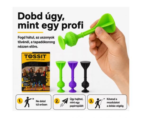 Tossit Starter Pack lila-zöld szilikon tapadókorongos darts társasjáték