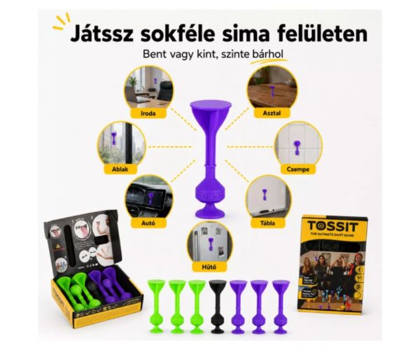 Tossit Starter Pack lila-zöld szilikon tapadókorongos darts társasjáték