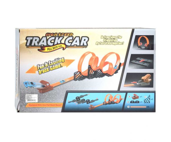 Track Car: Dinoszauruszos versenypálya szett 2db 360 fokos hurokkal és 2db hátrahúzható autóval 1/64