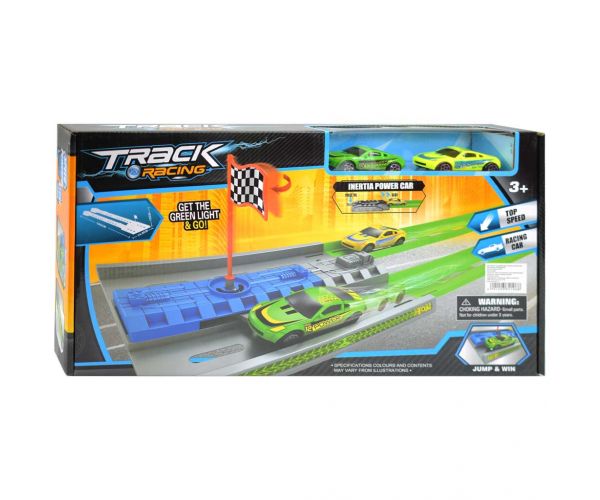 Track Racing: Gyorsulási versenypálya célzászlóval és 2db kisautóval 1/64