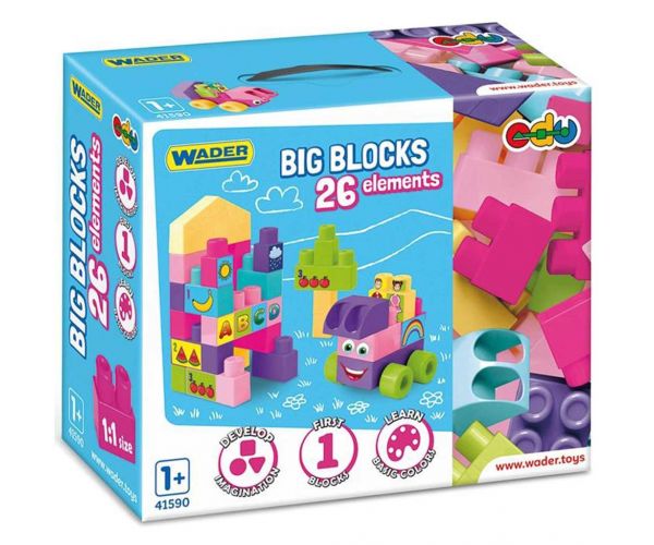Nagy építőkocka szett rózsaszín elemekkel 26db-os - Wader