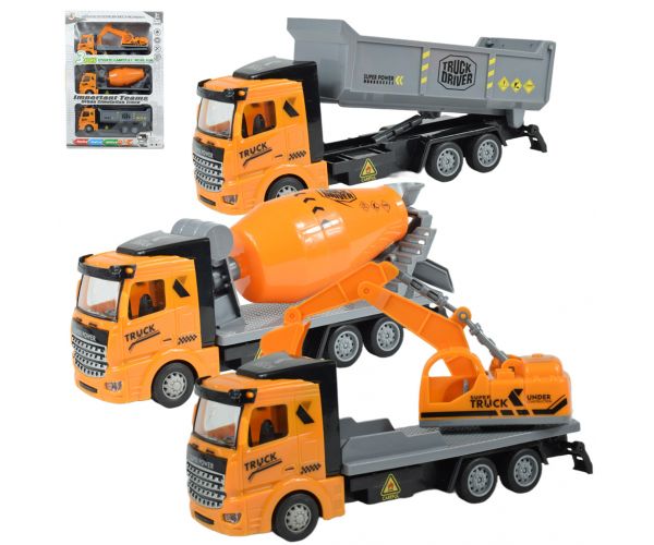 Truck Driver: Lendkerekes építőipari teherautó 3 db-os szett 19cm