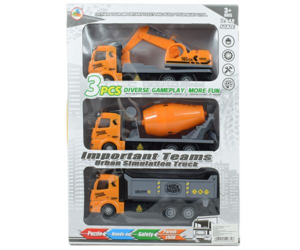 Truck Driver: Lendkerekes építőipari teherautó 3 db-os szett 19cm