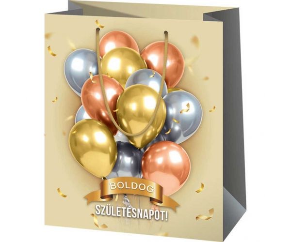 Boldog Születésnapot! Lufi mintás közepes méretű ajándéktáska 18x10x23cm