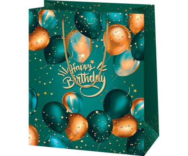 Happy Birthday zöld exkluzív normál méretű ajándéktáska 11x6x14cm