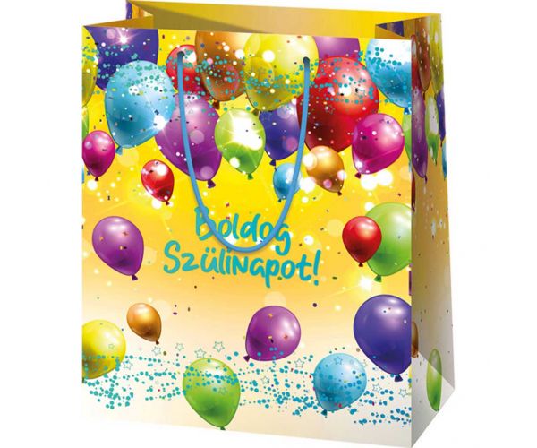 Boldog Szülinapot! sárga exkluzív nagy ajándéktáska 26x13x33cm