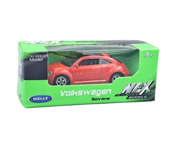 Welly: Volkswagen Bogár modern piros kisautó modell 1/64