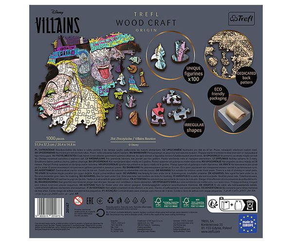 Wood Craft: Disney Főgonoszok 1000 db-os puzzle - Trefl