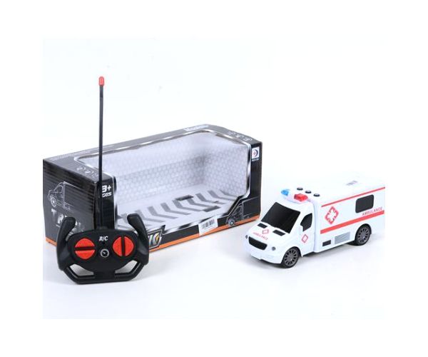 RC Távirányítós mentőautó fény és hang effektekkel 1/24-es méretarány 20cm
